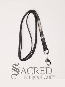 The Catventure logo and recycled image is shown on the black leash near the stainless steel snap hook end of the leash. The leash is shown looped and on a white background.