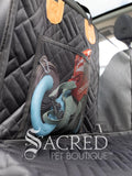 Mesh pockets in the Rigid Base Car Seat Hammock allow for essential storage of all things dog.