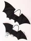 A pair of black bat costume wings sit on a white background. The comparison in sizes shows the large to be suitable for small to medium dogs and the small to for small to toy dogs.