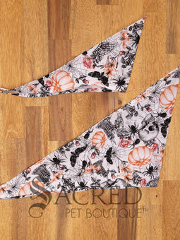 Italian greyhound dog wearing a purple poppy patterned ANZAC memorial bandana with 'Sacred Pet Boutique' watermark.