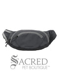 Grey bum bag dog pack with light grey accents on a white background, featuring the Ruffwear brand logo.