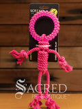 The Scream rope and rubber human shaped toy in pink is suitable for tug, toss, chew and training. 