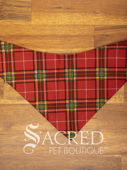Italian greyhound dog wearing a purple poppy patterned ANZAC memorial bandana with 'Sacred Pet Boutique' watermark.