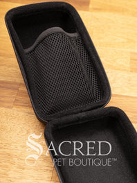 The Rex Specs Hard Case is zipped closed and keeping your Rex Specs and spare lenses safe from damage.