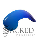 A single blue mirror V1 Rex Specs replacement lens with the logo visible on the upper part of the lens. On a white background with a grey Sacred Pet Boutique watermark.