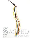 The end of a Purrfect Satin Bouncer cat teaser toy is shown. Multicoloured circular satin cords that your cat will love.