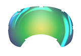 A single green mirror V1 Rex Specs replacement lens with the logo visible on the upper part of the lens. On a white background.